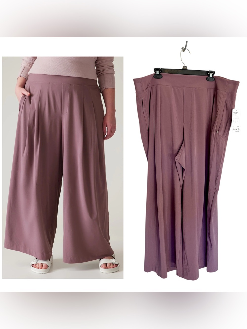 NWT Athleta Brooklyn Heights high rise wide leg pant lightweight mauve sz 22
